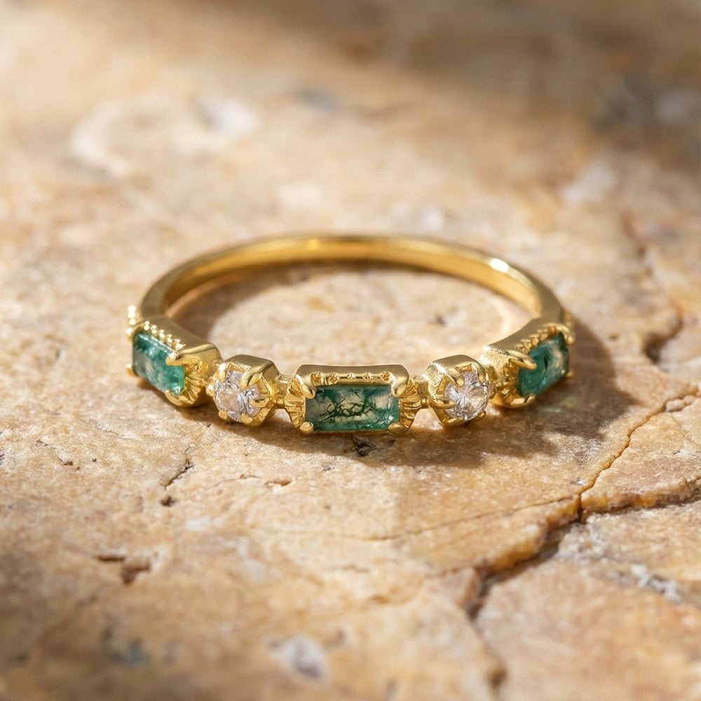 Joceline Green Moss Baguette Ring