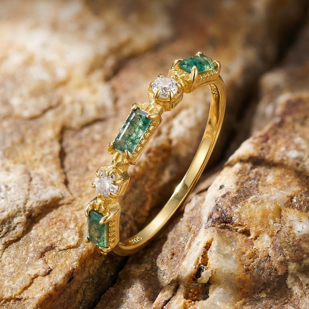 Joceline Green Moss Baguette Ring