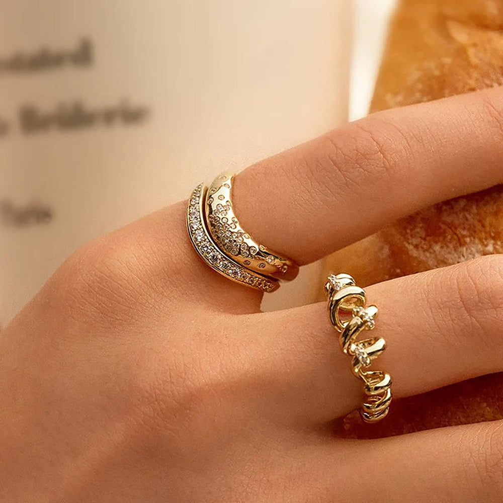 Josette 14K Gold Curve Ring Set