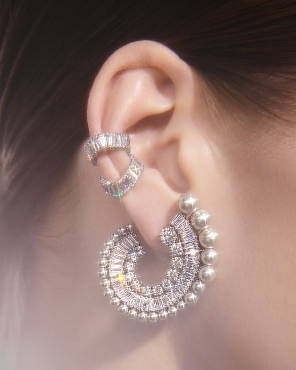 Karen White Fan Pearl Earrings