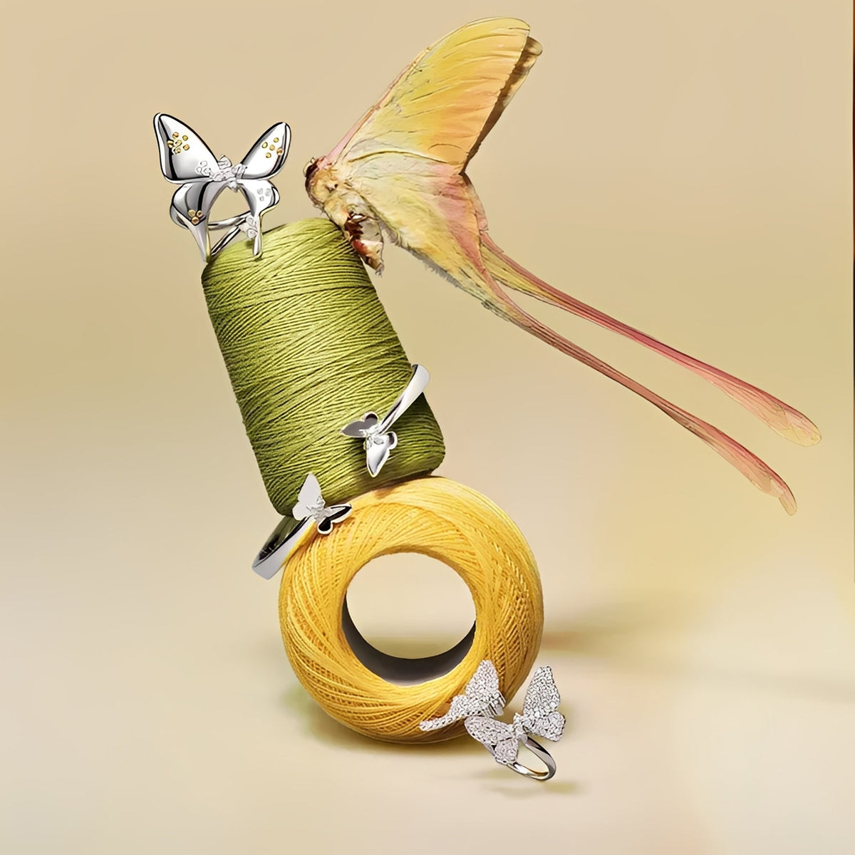 Kathrin White Butterfly Open Ring