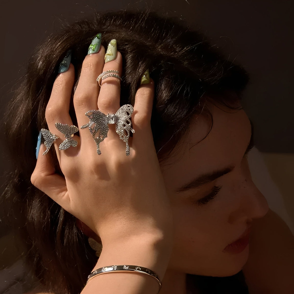 Kathrin White Butterfly Open Ring