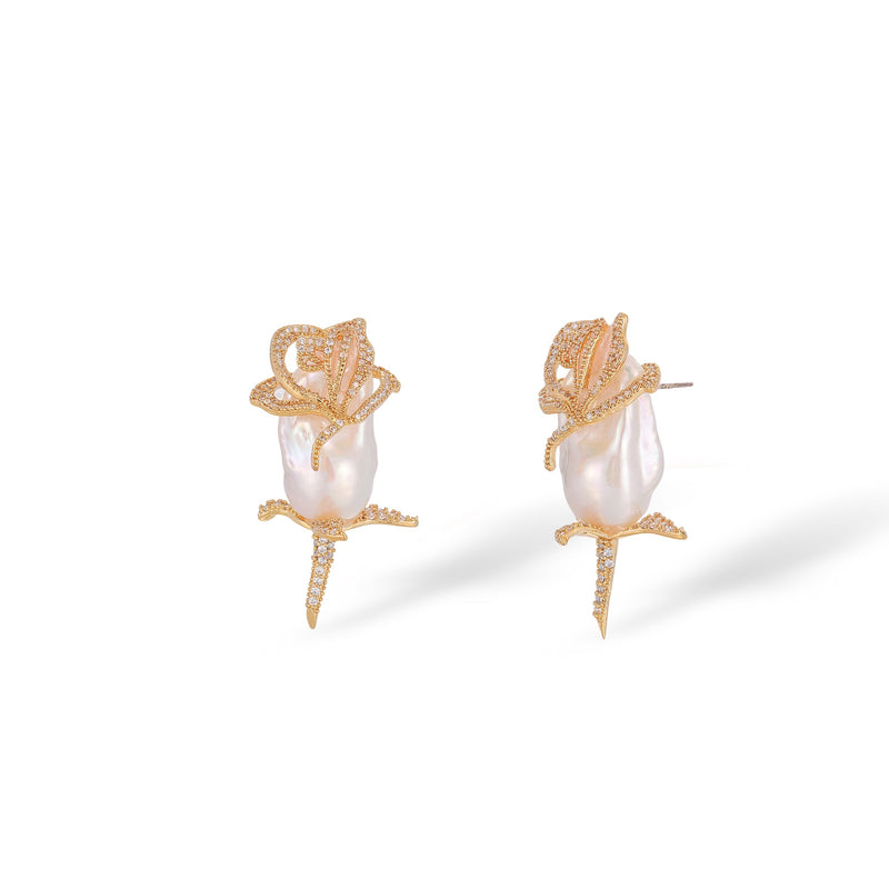 Larissa 14K Gold Baroque Pearl Floral Earrings
