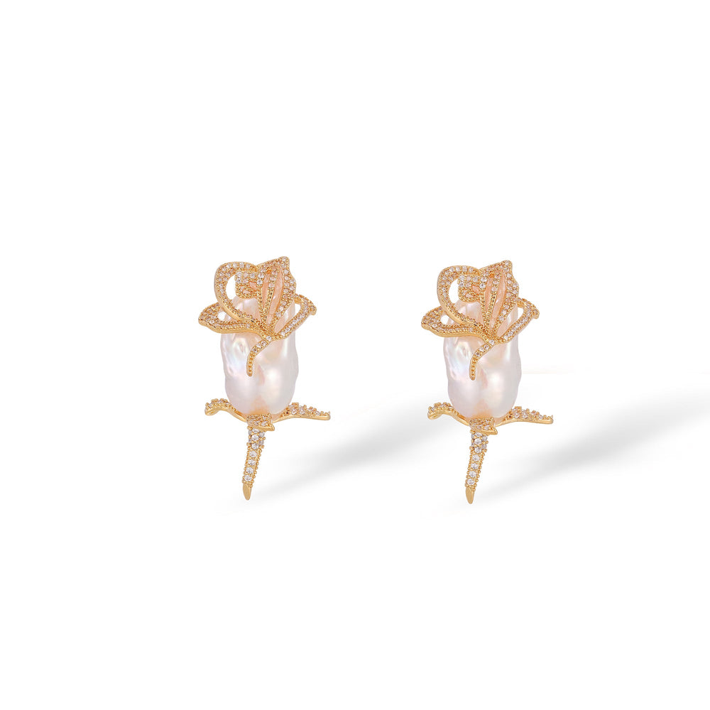 Larissa 14K Gold Baroque Pearl Floral Earrings