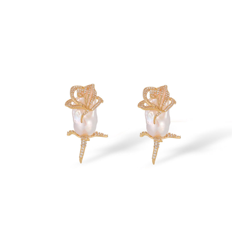 Larissa 14K Gold Baroque Pearl Floral Earrings