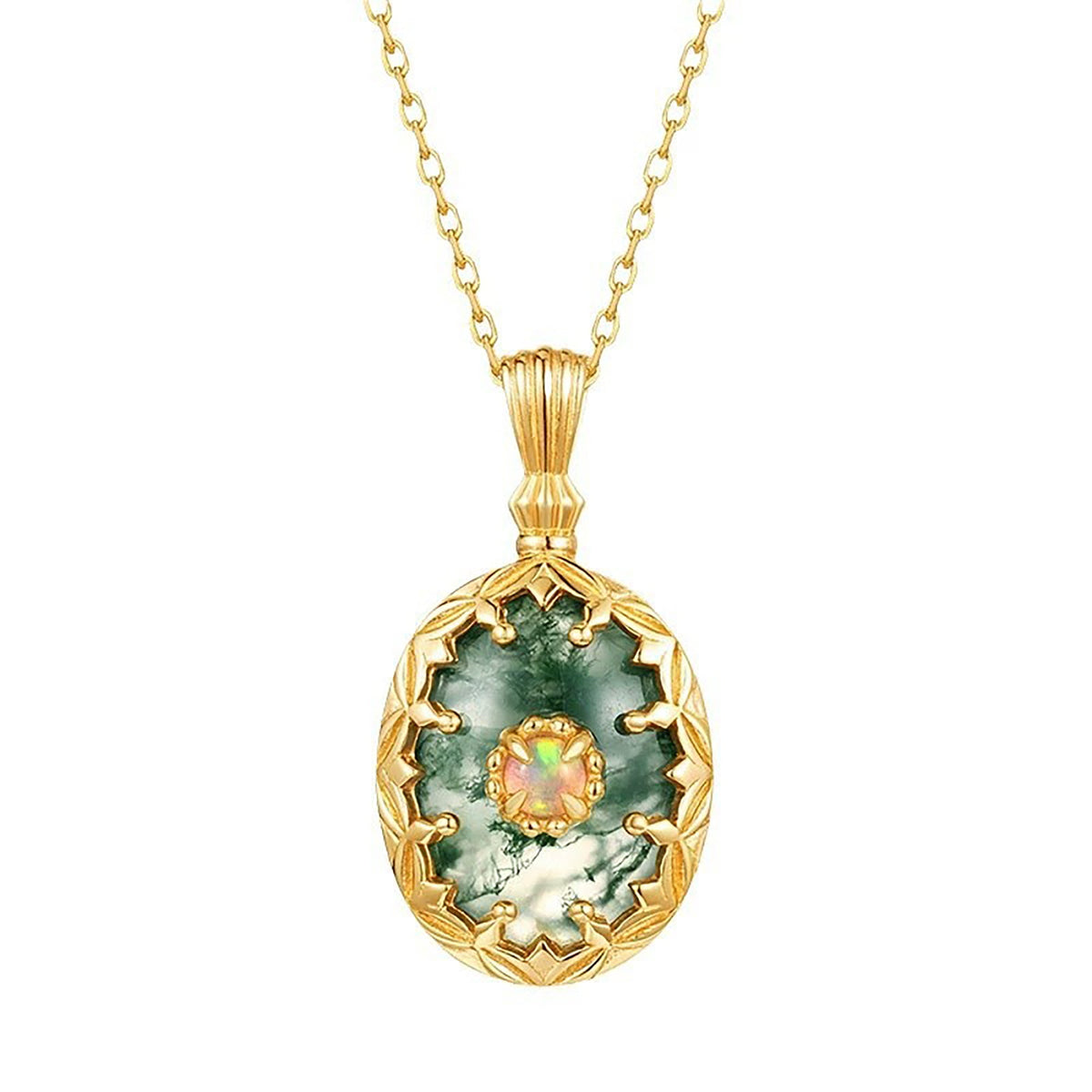 Léonie Green Moss Oval Necklace