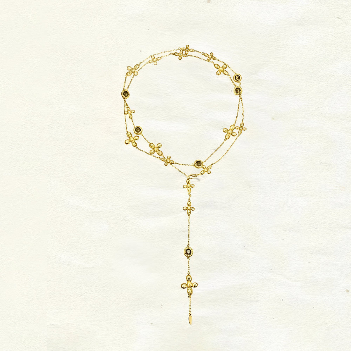 Lidivine 14K Gold Floral Cross Y Necklace