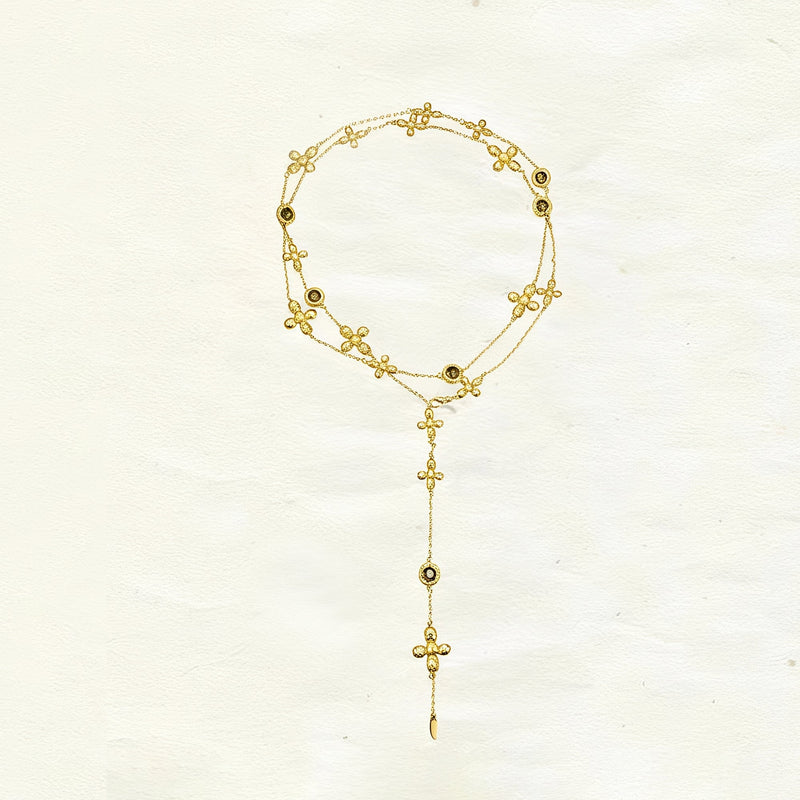 Lidivine 14K Gold Floral Cross Y Necklace