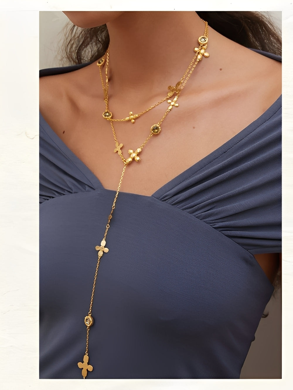 Lidivine 14K Gold Floral Cross Y Necklace