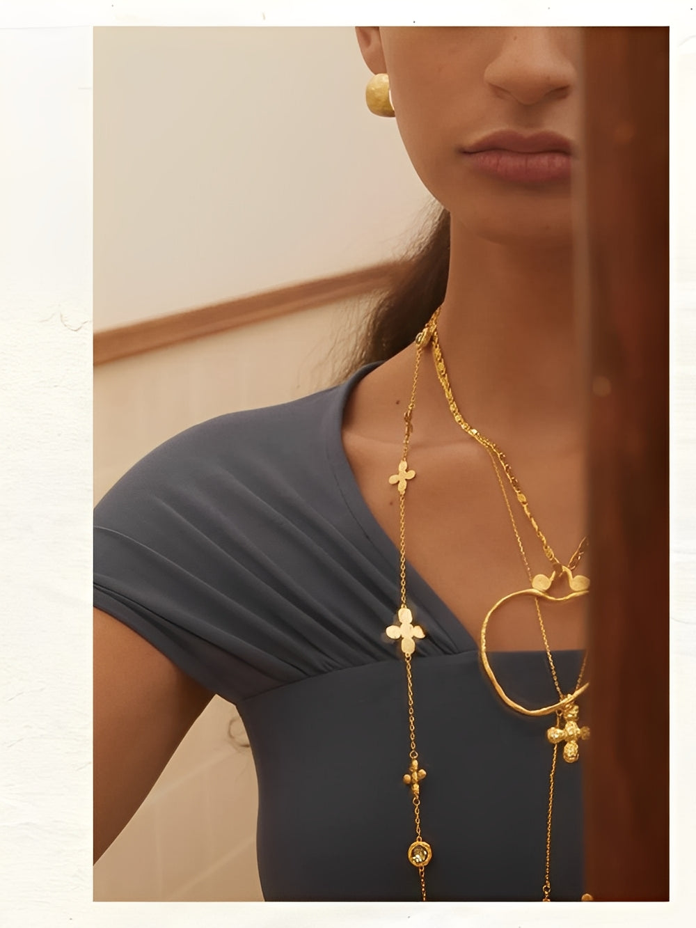 Lidivine 14K Gold Floral Cross Y Necklace