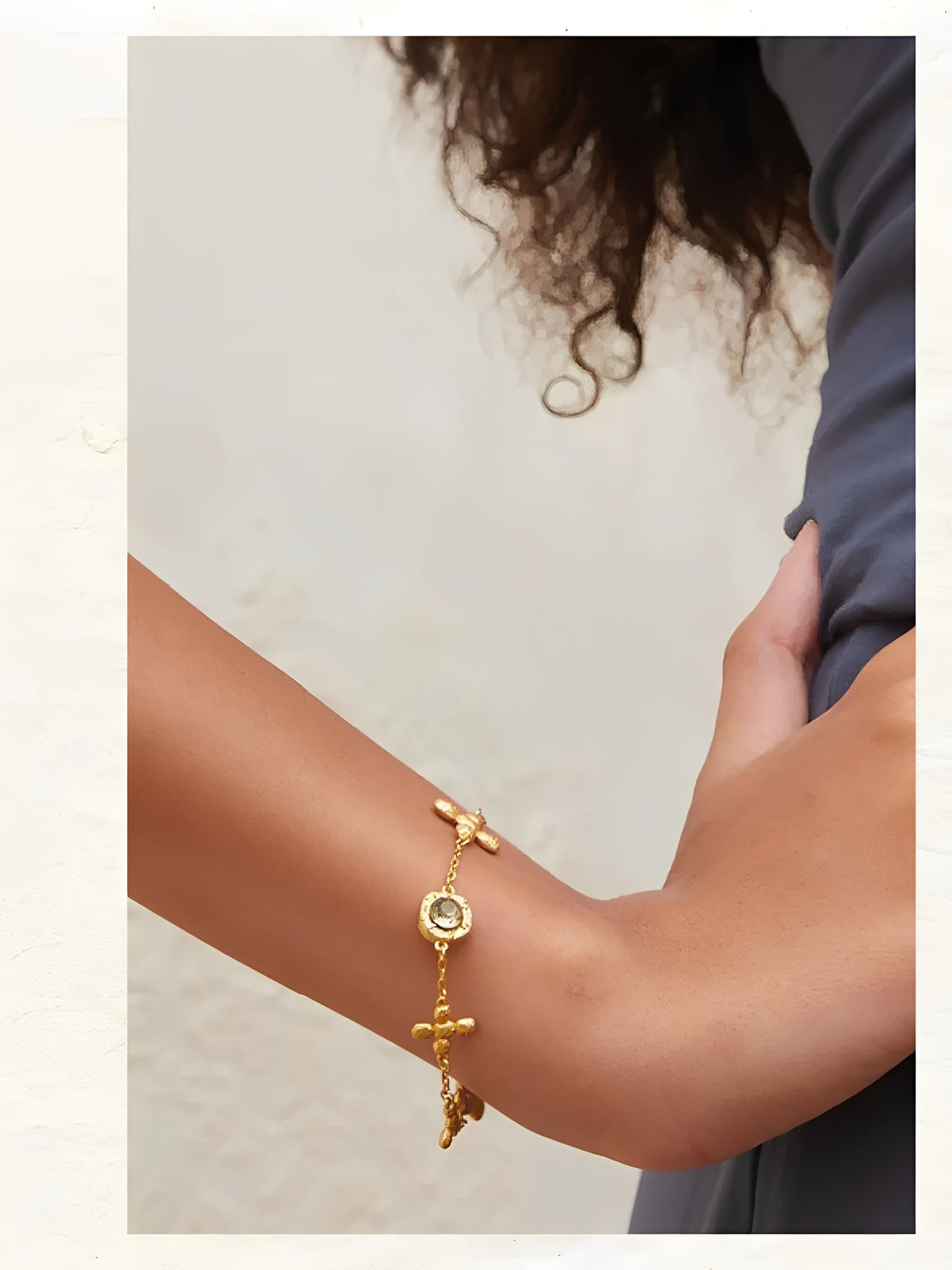 Lidivine 14K Gold Floral Cross Bracelet