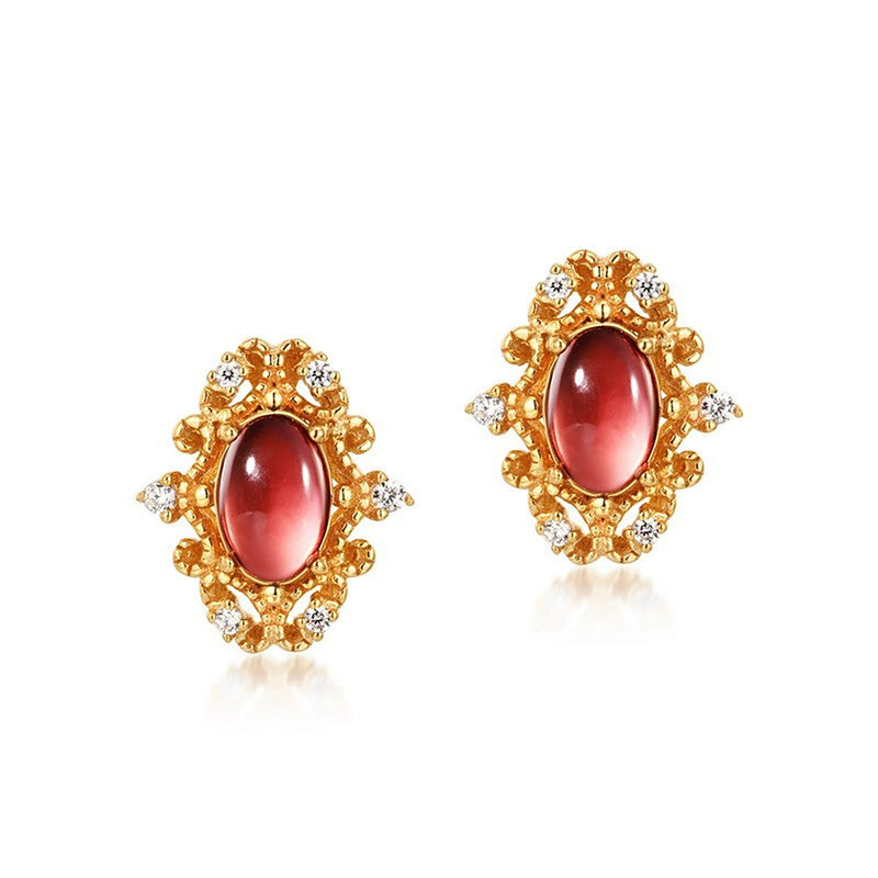 Lison Red Oval Stud Earrings