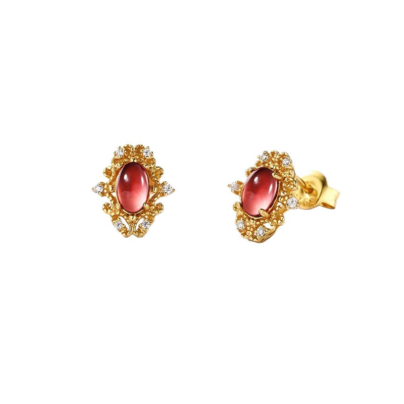Lison Red Oval Stud Earrings