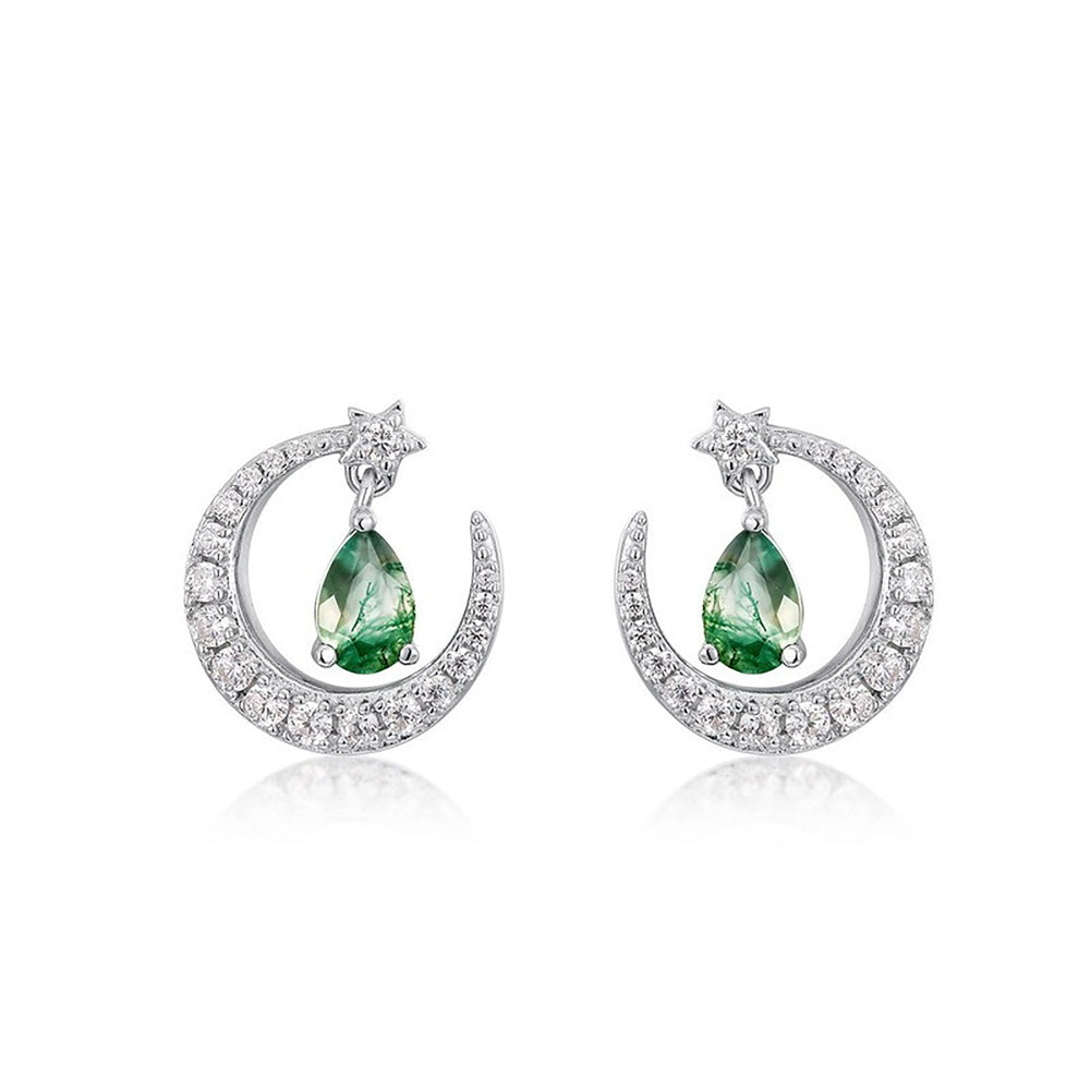 Lothilde Moss Green Moon-Star Earrings