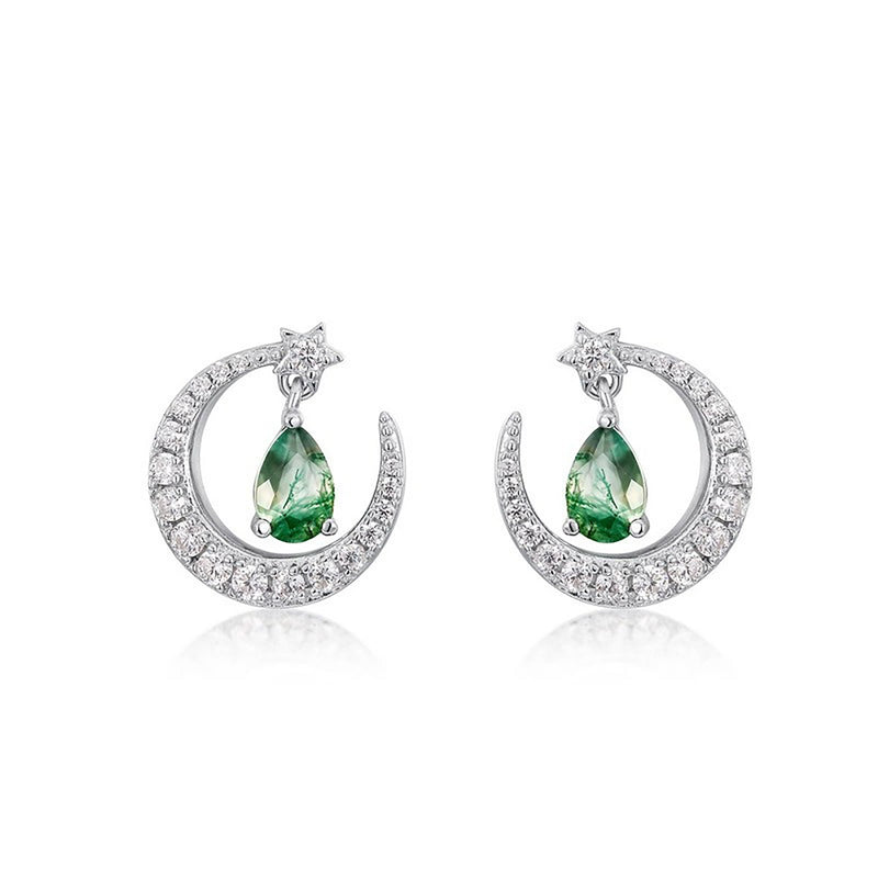 Lothilde Moss Green Moon-Star Earrings