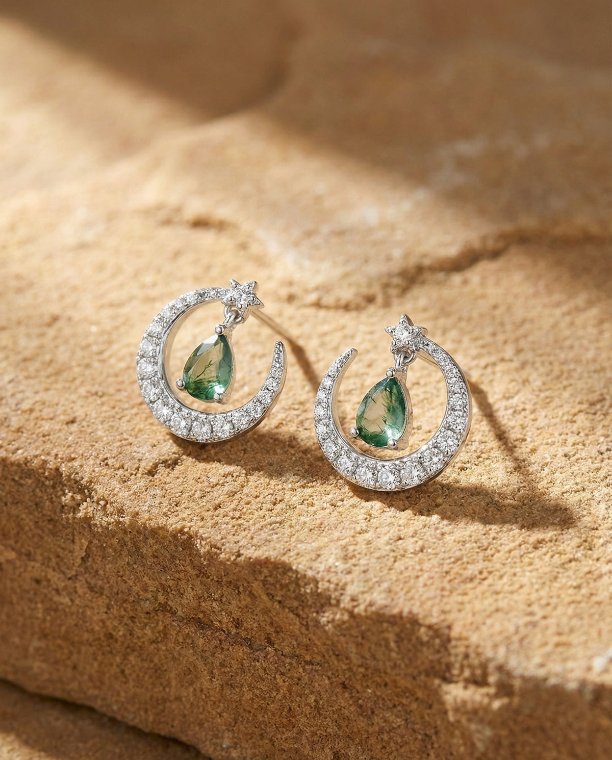 Lothilde Moss Green Moon-Star Earrings