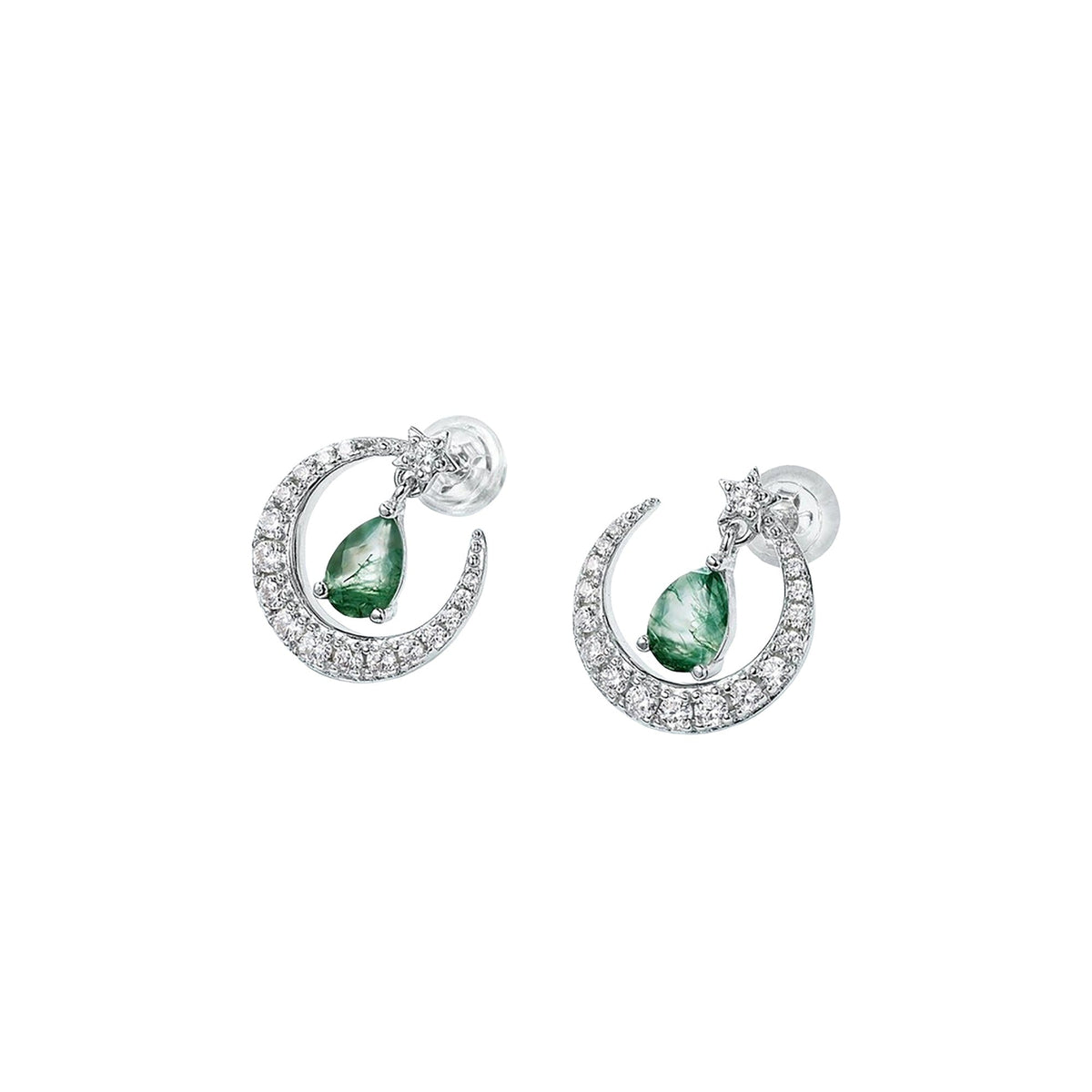 Lothilde Moss Green Moon-Star Earrings