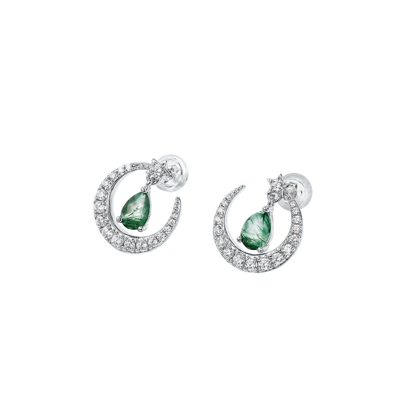 Lothilde Moss Green Moon-Star Earrings