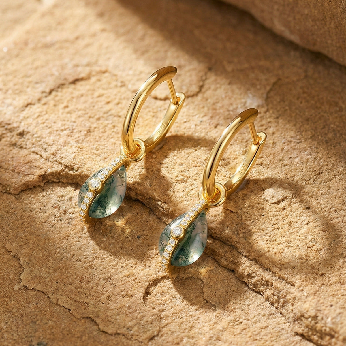 Lovina Green Moss Teardrop Earrings