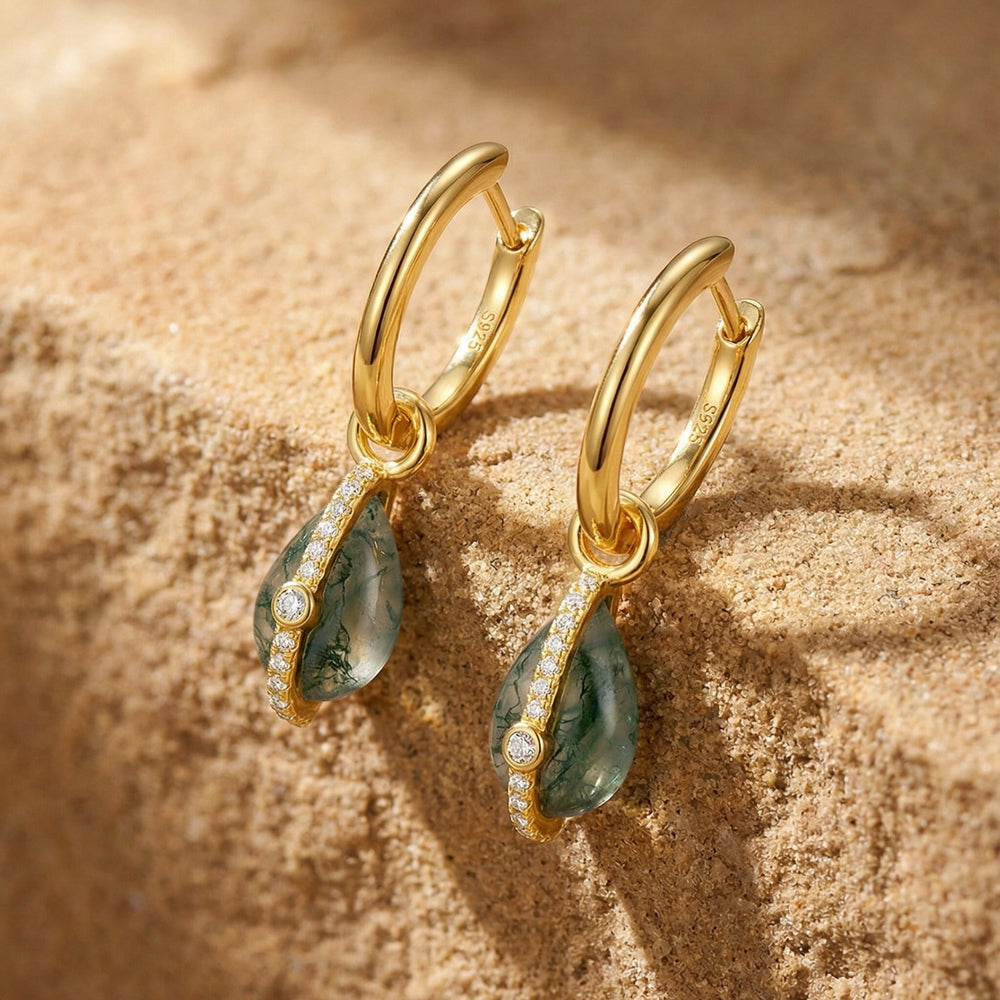 Lovina Green Moss Teardrop Earrings