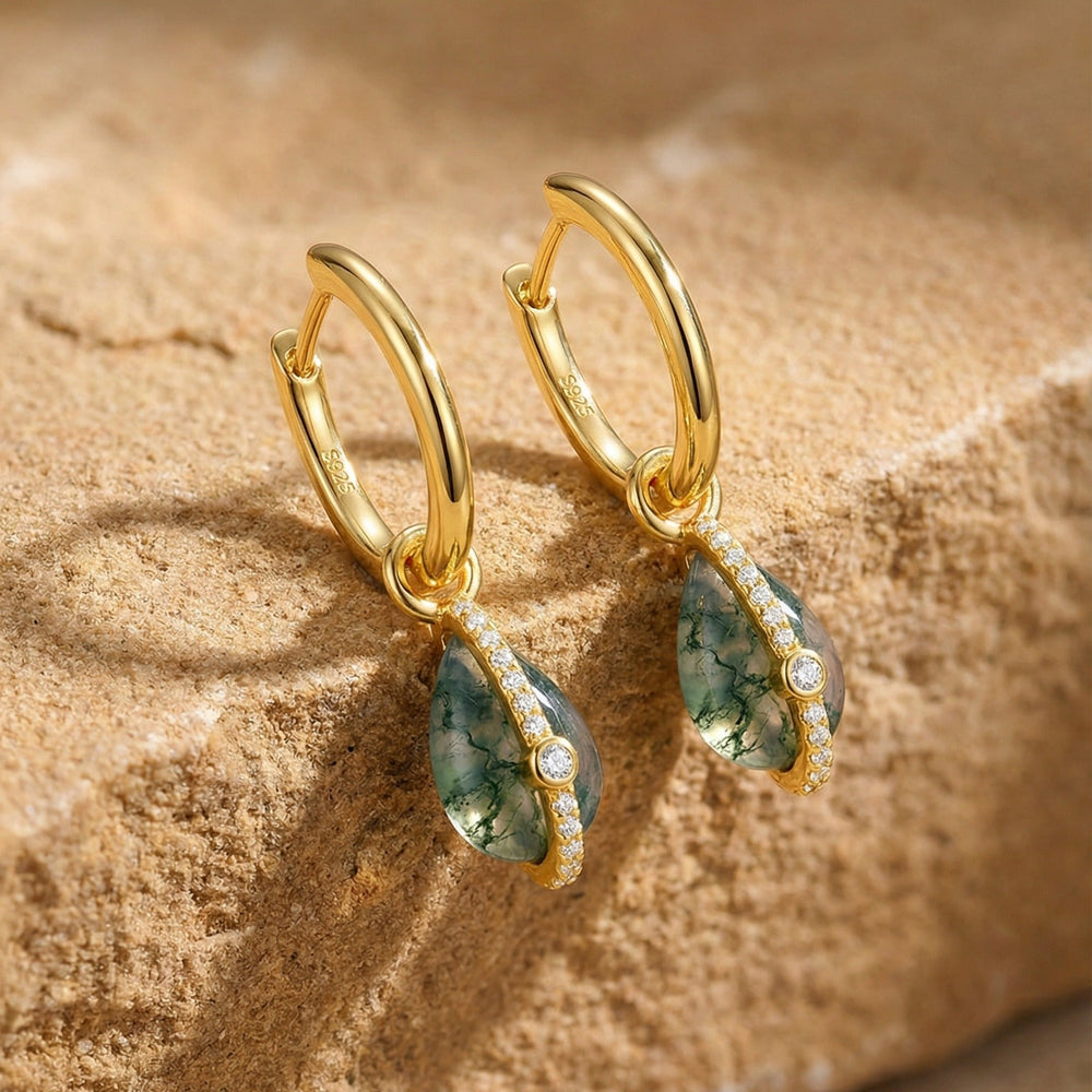 Lovina Green Moss Teardrop Earrings