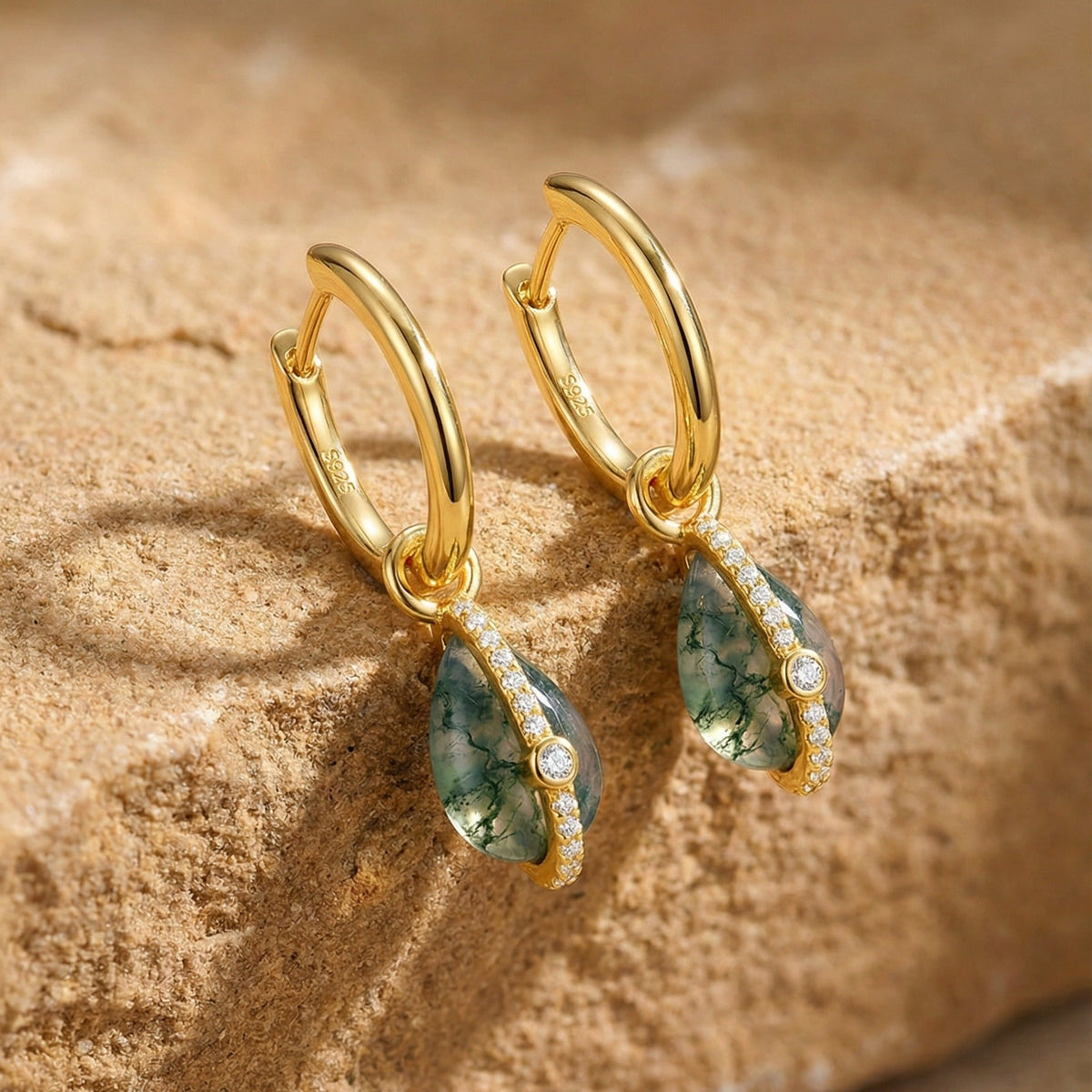 Lovina Green Moss Teardrop Earrings