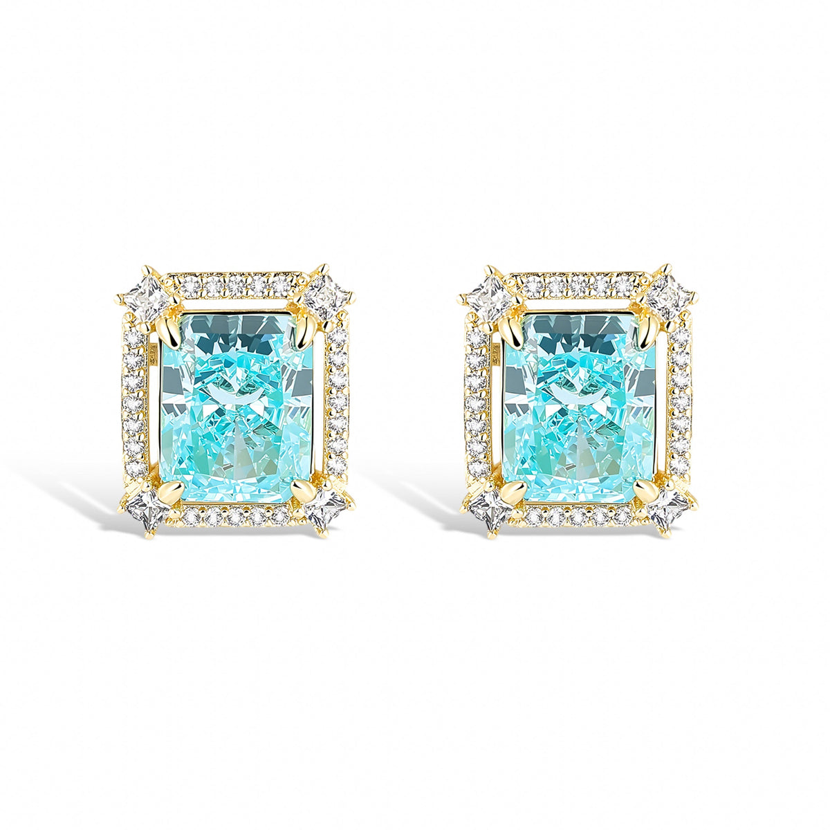 Lucie 14K Gold Blue Radiant Stud Earrings