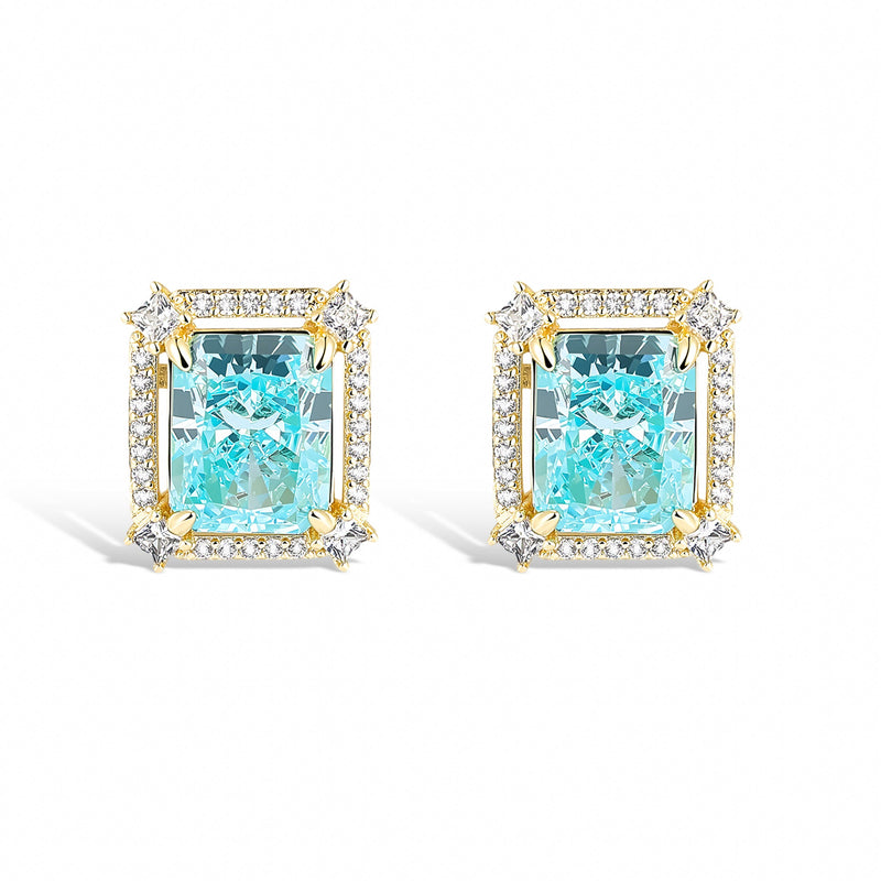 Lucie 14K Gold Blue Radiant Stud Earrings