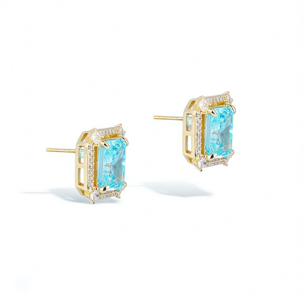 Lucie 14K Gold Blue Radiant Stud Earrings