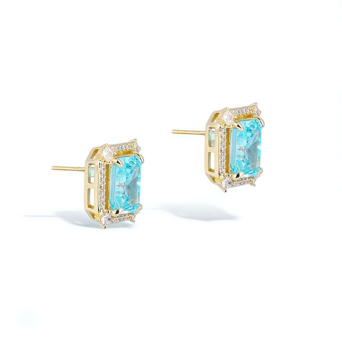 Lucie 14K Gold Blue Radiant Stud Earrings