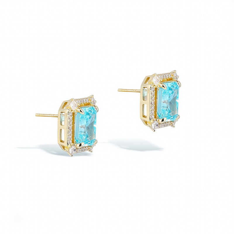 Lucie 14K Gold Blue Radiant Stud Earrings
