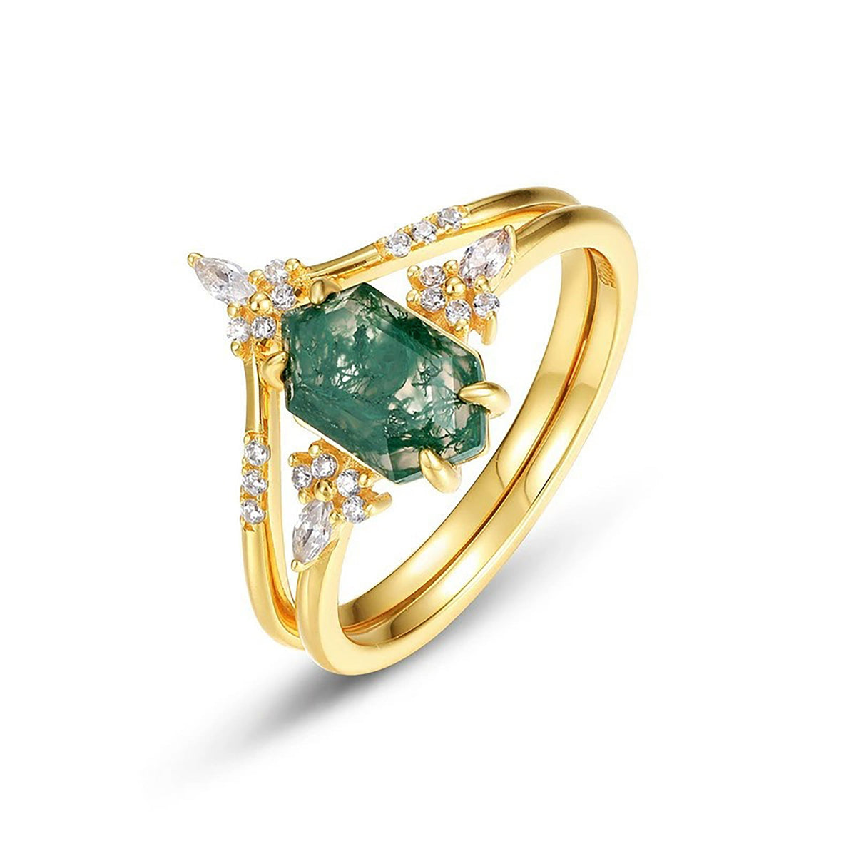 Lucile Green Moss Hexagonal Ring Set