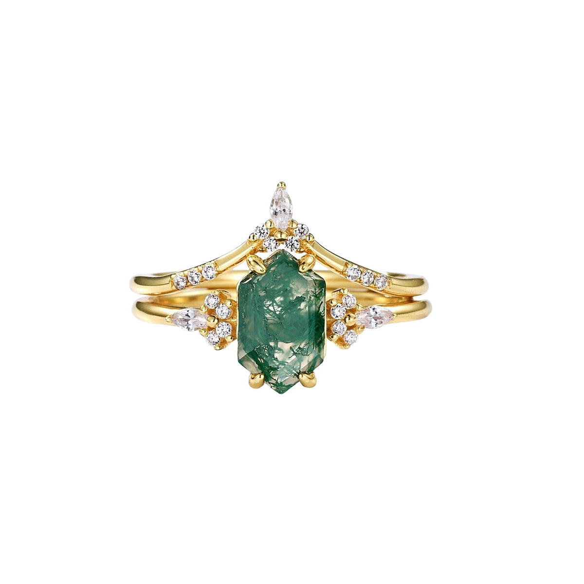 Lucile Green Moss Hexagonal Ring Set
