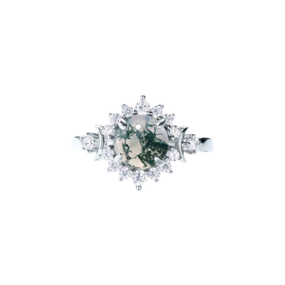 Madenn White Round Moss Open Ring