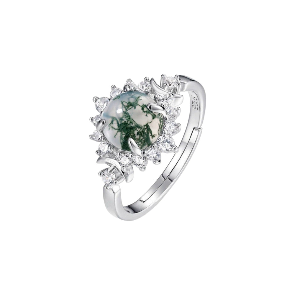 Madenn White Round Moss Open Ring