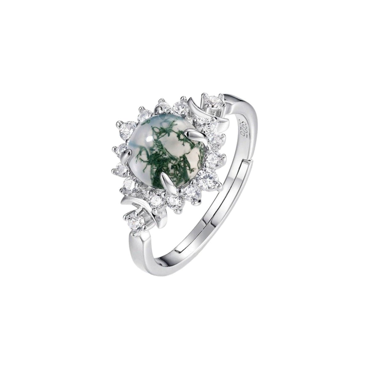 Madenn White Round Moss Open Ring