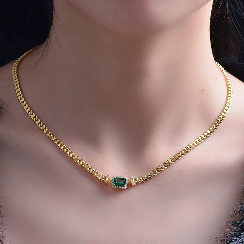 Maëliss 14K Gold Green Cushion Necklace
