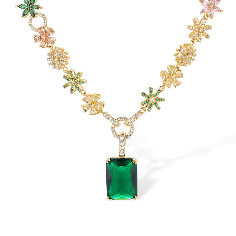 Magdalena Multicolor Floral Rectangular Necklace