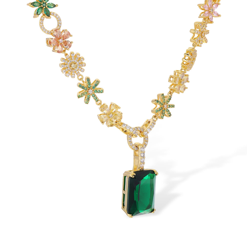 Magdalena Multicolor Floral Rectangular Necklace