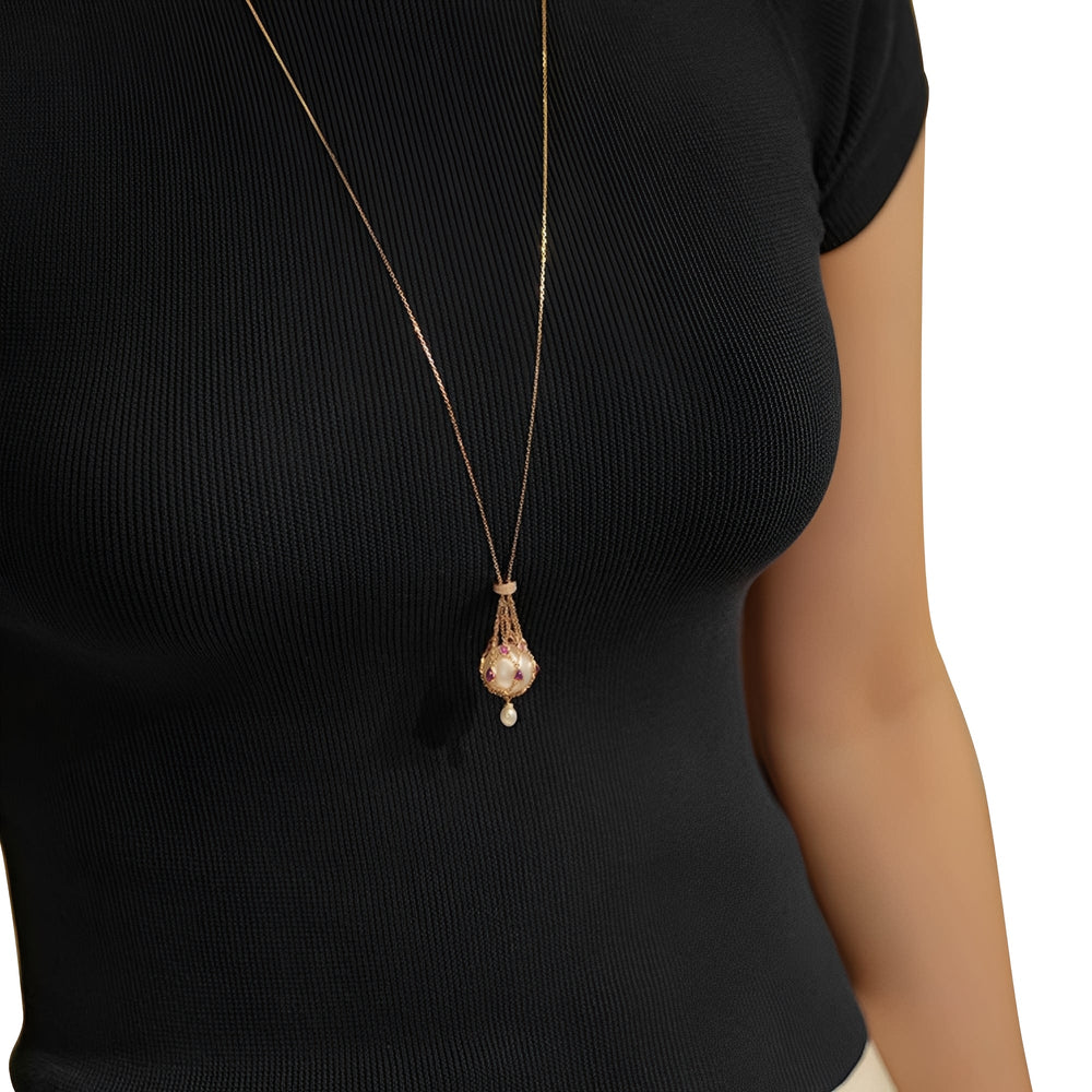 Mathilda Red Accent Pearl Pendant Necklace