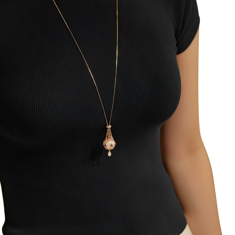 Mathilda Red Accent Pearl Pendant Necklace