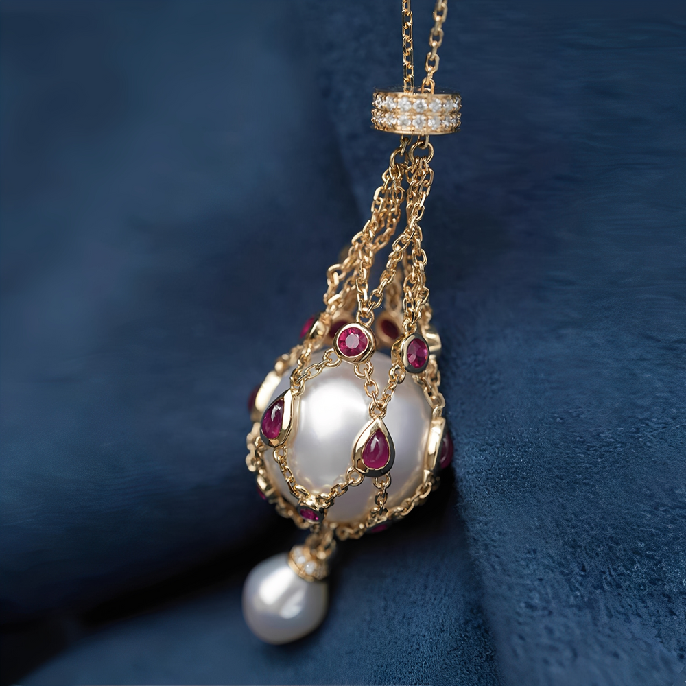 Mathilda Red Accent Pearl Pendant Necklace