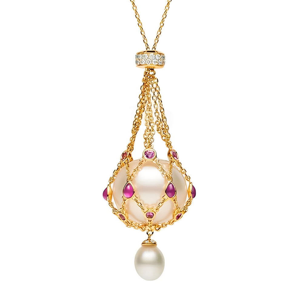Mathilda Red Accent Pearl Pendant Necklace