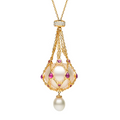 Mathilda Red Accent Pearl Pendant Necklace