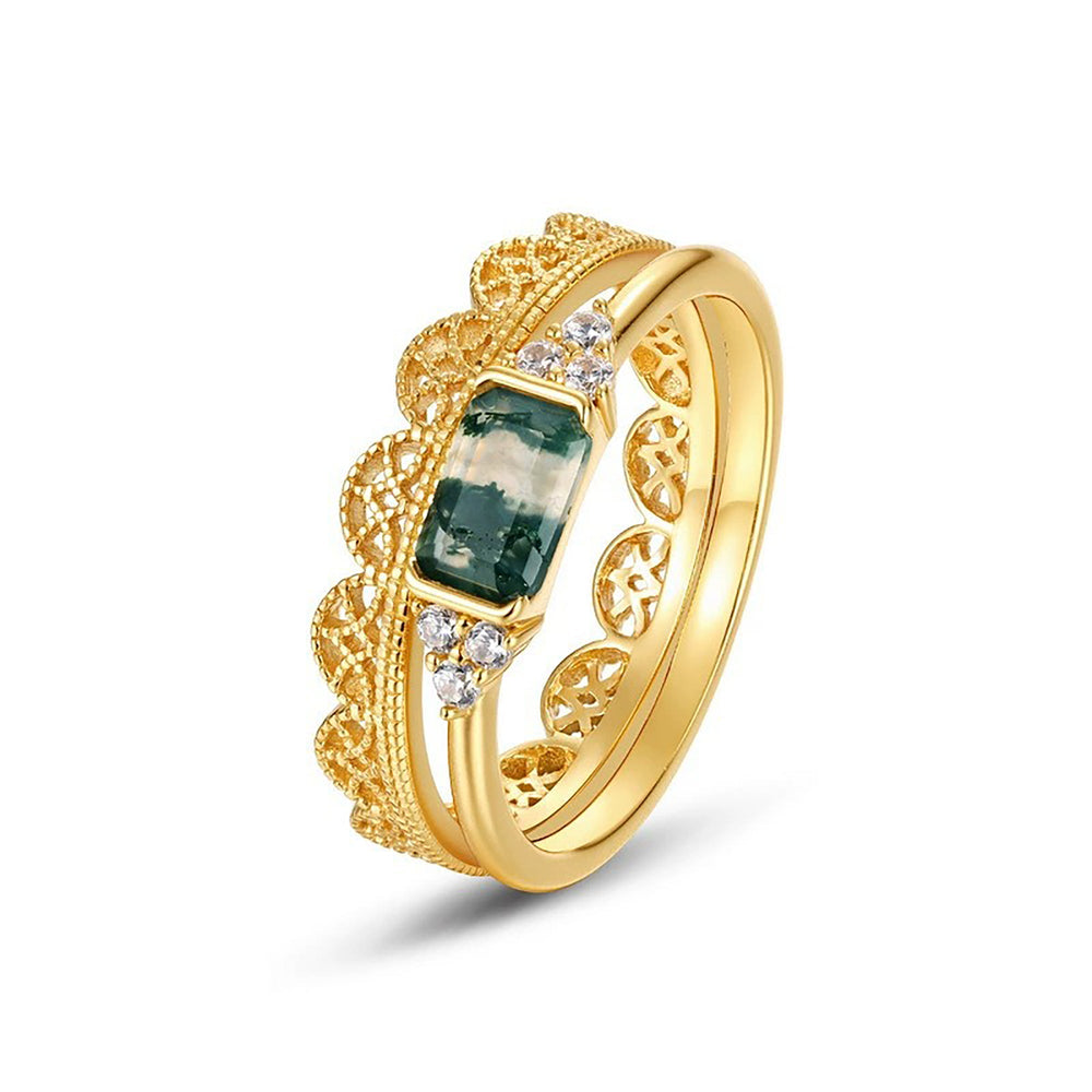 Ninon 14K Gold Moss Rectangular Ring Set