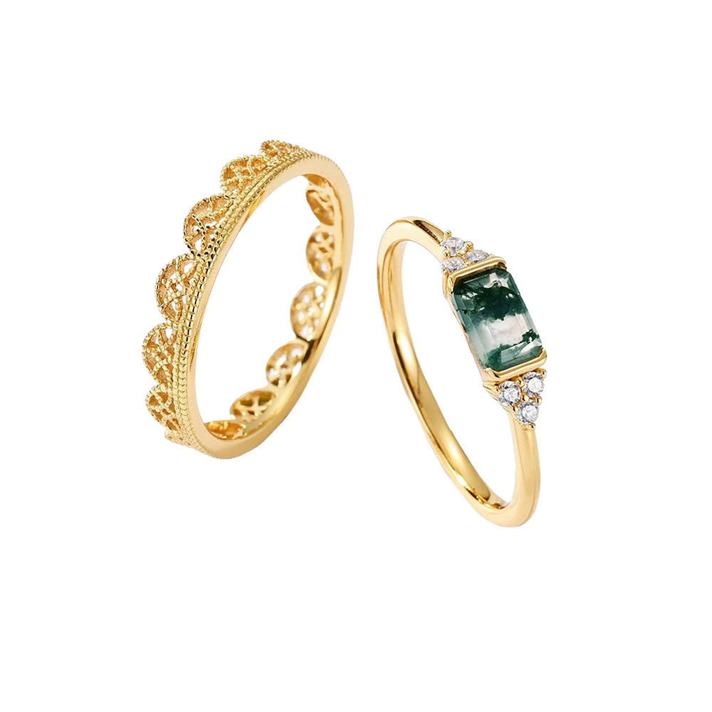 Ninon 14K Gold Moss Rectangular Ring Set