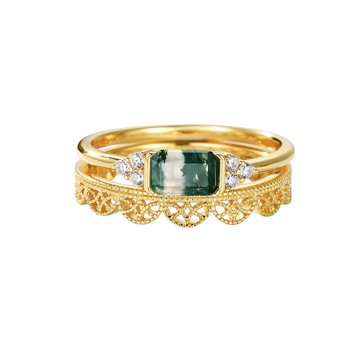 Ninon 14K Gold Moss Rectangular Ring Set