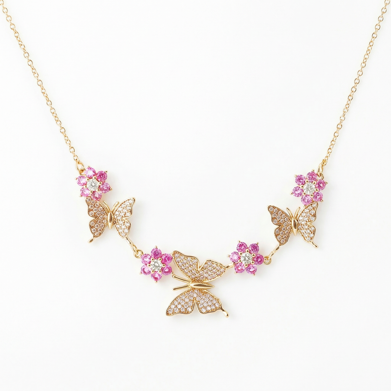 Nymphalis Pink Butterfly Necklace