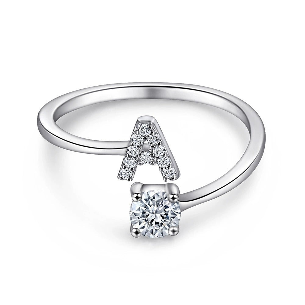 Oceane White Initial Letter Open Ring