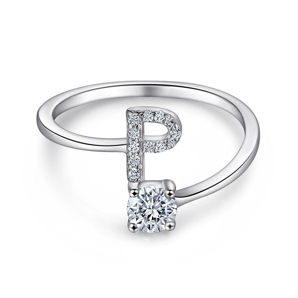 Oceane White Initial Letter Open Ring